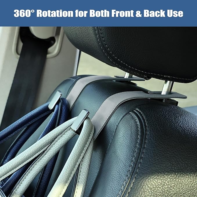 Amooca Car Seat Back Hook Universal Auto Storage Hanger Suede with Metal Car Seat Organizer for Handbag Purse Coat Umbrellas Grocery Bags 2 Pack Light Gray