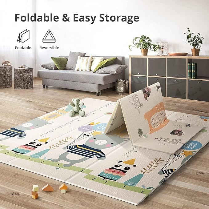 UANLAUO Foldable Baby Play Mat for Babies 6-12 Months, Foam Playmat for Floor 59 x59 Babies Kids Play Mat - Reversible Lightweight Easy Storage and Travel, Waterproof Activity Playmats for Toddlers