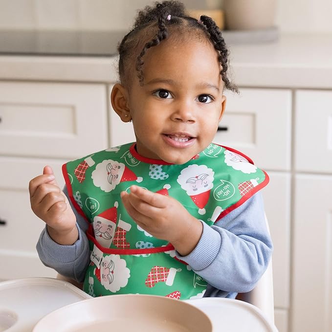 Tiny Twinkle Mess-Proof Baby Bibs for Eating | Waterproof, Wipeable Toddler Bibs with Catch-All Pocket | Feeding Bibs for Girls & Boys(3 Pack,Christmas)