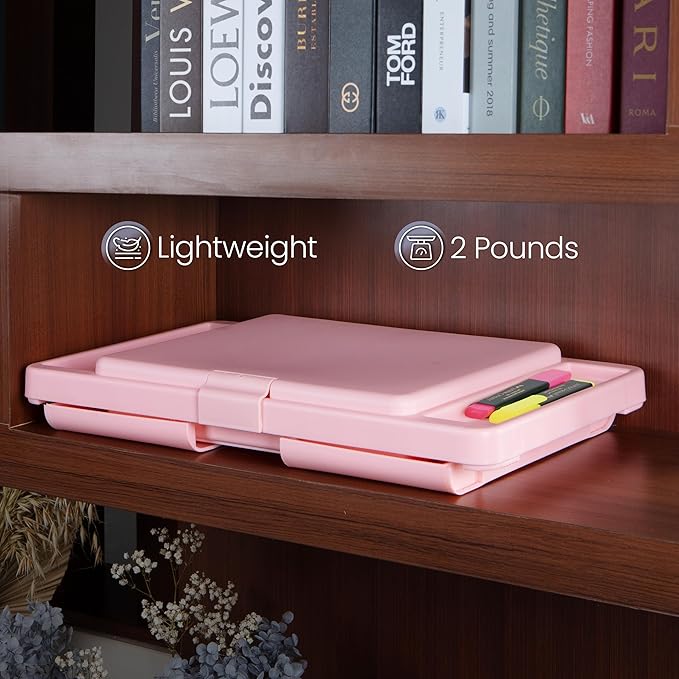 Loddie Doddie Folding Lap Desk - Blush, Plastic & Steel - Sturdy Car Seat Tray for Kids Travel - Lap Desk with Storage Pocket & Accessory Trays - Fits Most Laptops as Laptop Bed Table