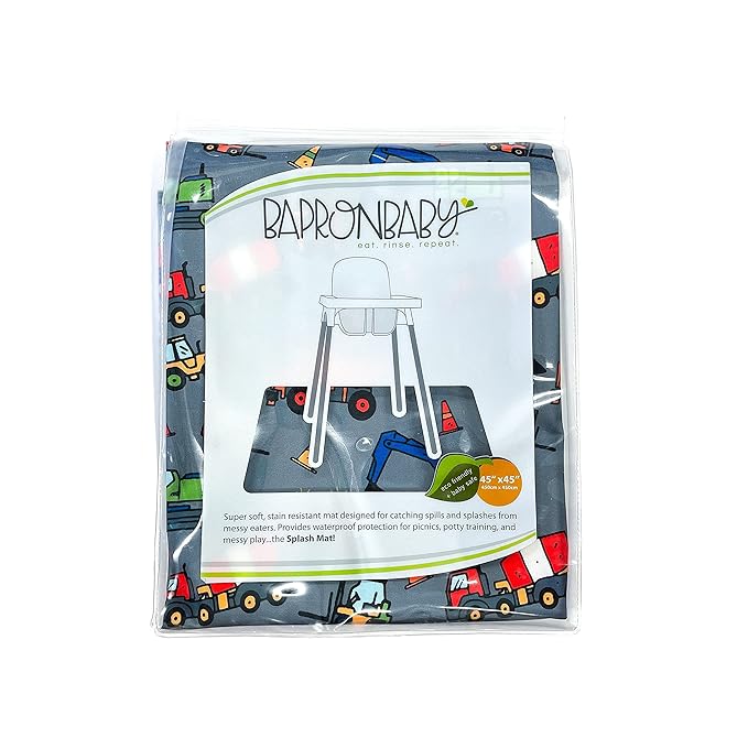 BapronBaby Construction Zone Splash Mat - Waterproof Catch-All for Under High Chairs, Floors, Tables, Playtime or Arts & Crafts - Machine Washable - 45" x 45”