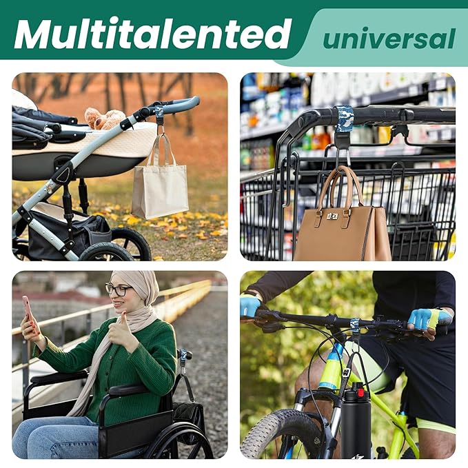 Stroller Straps, Mommy Hooks Diaper Bags, Universal Shopping cart, Wallet, Backpack - 2 Packs (Waves)