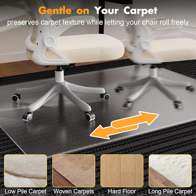 Office Chair Mat for Carpet - 48x60 Inch Plastic Computer Desk Floor Protectors for Chairs Clear Under Desk Rug Pad for Rolling Gaming Chair