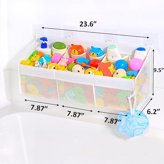 KPH has improved the bath toy holder experience, with the bathtub toy storage adding 6 pockets and a super breathable mesh bath toy storage that dries quickly, bath toy organizer， Easy to use