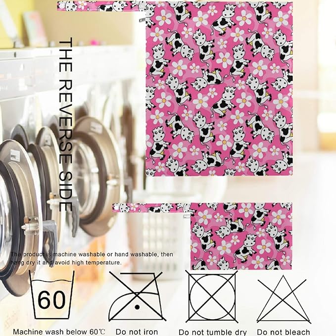 visesunny Cute Cow Flower 2Pcs Wet Bag with 2 Zippered Pockets Snap Handle Washable Reusable Roomy for Travel,Beach,Pool,Daycare,Stroller,Diapers,Dirty Gym Clothes, Wet Swimsuits, Toiletries