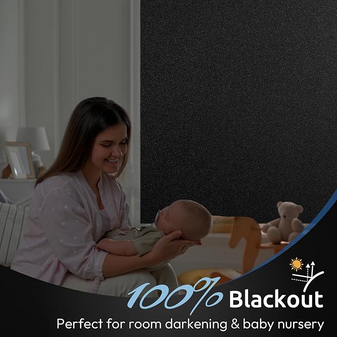 rabbitgoo Blackout Window Film, Sun Heat Blocking Privacy Cover for Glass, Removable Opaque Room Darkening Dark Black Out Window Covers Tint Shades for Home Day Sleep Light Blocker 29.5 x 157 Inches