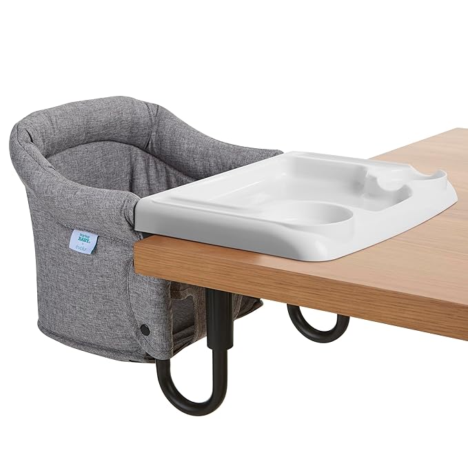 Evolur Clamp-On Comfort Table Chair, Portable Clip-On High Chair for Babies & Toddlers (6–36 Months), Removable Washable Seat Cover, Dishwasher-Safe Tray, Foldable Design with Carry Bag – Gray