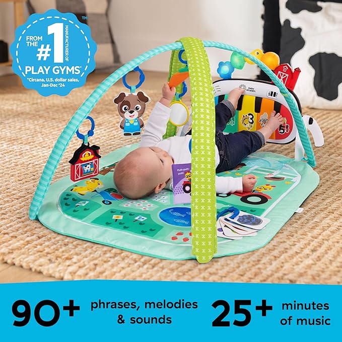 Baby Einstein Farm Explorers 4-in-1 Kickin’ Tunes Musical Meadow Music & Language Discovery Gym, Ages 0 Months and Up