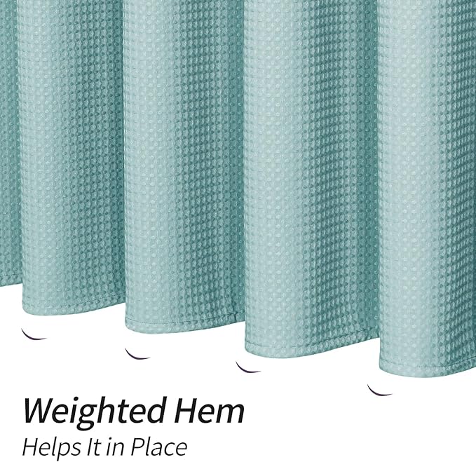 MitoVilla Teal Waffle Fabric Shower Curtain, Turquoise Waffle Weave Textured Shower Curtains for Modern Luxury Bathroom Decor, Aqua Blue Heavy Duty Spa Hotel Shower Curtain, 72 x 72