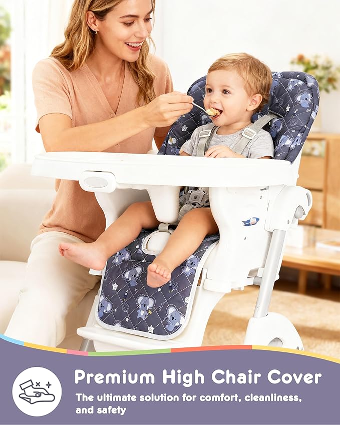 Baby High Chair Cover 2-in-1 Reversible, Includes 5-Point Harness Strap, Waterproof & Soft Dual-Side High Chair Pad Cushion, Machine Washable, Extra Thick Highchair Protector - Grey