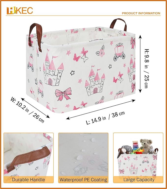 HKEC Rectangle Storage Basket with Handles,Collapsible Storage Bin,Books Box,Gift Basket(Pink Princess)