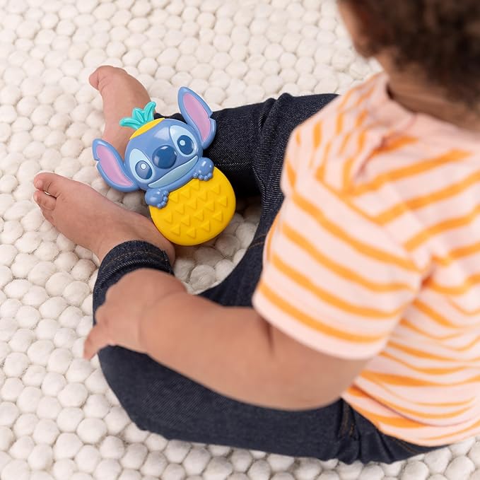 Disney Baby Stitch Tropical Teethe Rattle & Teether by Bright Starts, Pineapple Shaped Activity Teether Toy for Newborns and Up