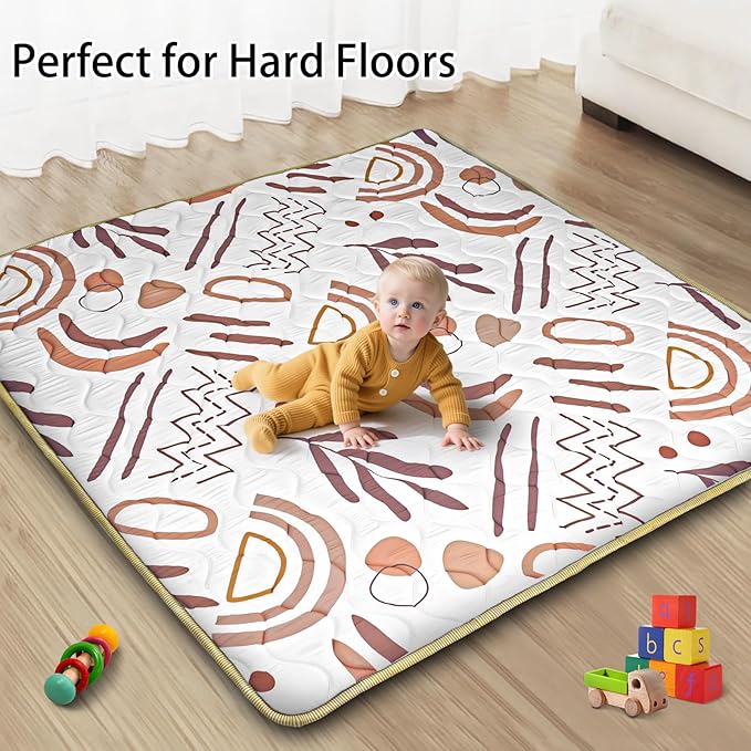 Beavtaens Baby Play Mat, 50x50 Playpen Mat, Thick Soft Foam Playmats for Baby, Foldable and Washable Crawling Mat for Floor (Orange Nature)