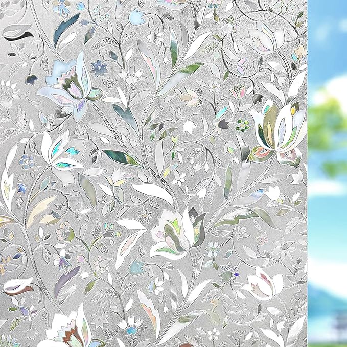 Kromapolis Window Film, Window Privacy Film, Vinyl Glass Covering, Stained Glass Decorative Film, Window Film Privacy Frosted, Static Window Clings, Non-Adhesive, No-Glue (45.2 x 78.7 inch)