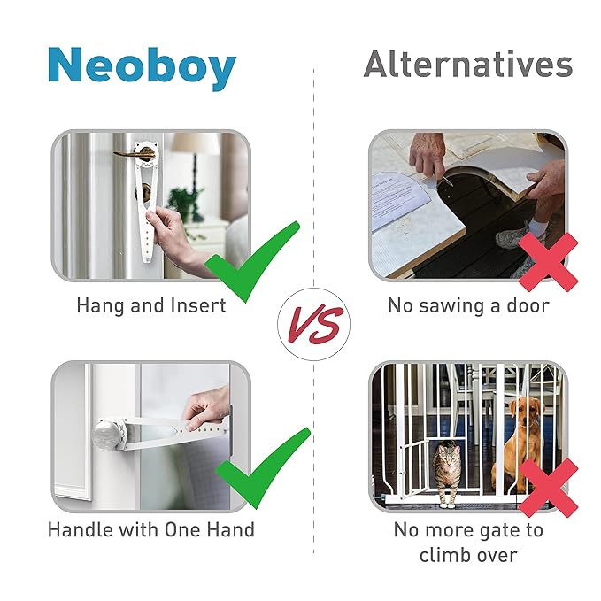 Adjustable Child Proof Door Lock, Easy Way for Baby Proof Litter Box While Keep Door Prop Open for Cats, No-Drill & Portable Alternative of Pet Gates and Interior Cat Door, White, 2 Packs