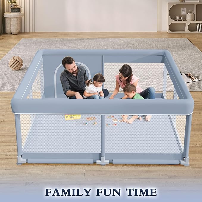 50 x 50 Inch Baby Playpen, Playpen for Babies and Toddlers, Baby Play Pen Playard for Indoor & Outdoor Active Center Game Fence, with Skin-Friendly Fabric and Soft Breathable Mesh, Grey