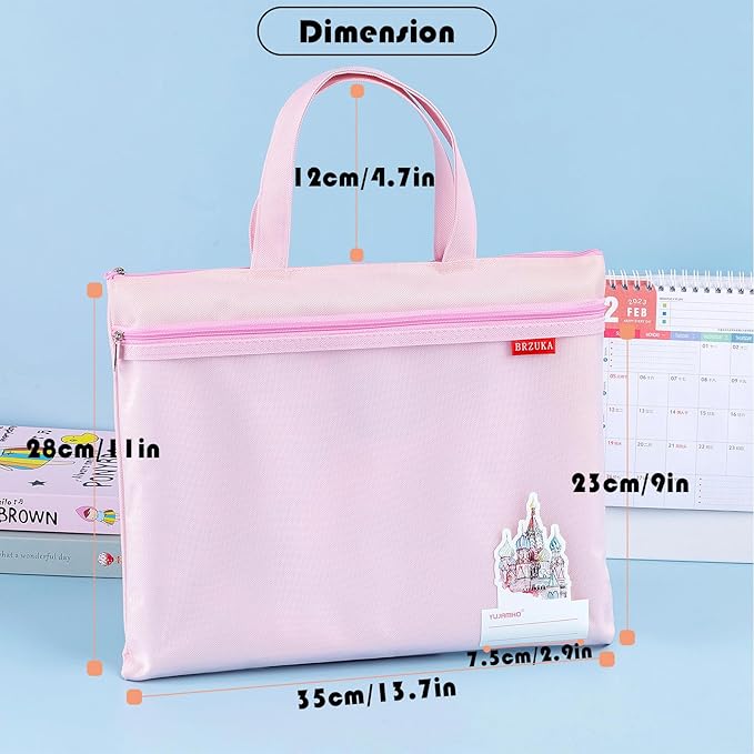 BRZUKA Mesh Zipper Pouch 11x13.7 in, A4 Double Pocket Waterproof File Bag with Handle, Document Storage for School/Travel/Office/Puzzle (Pink, 2pcs)