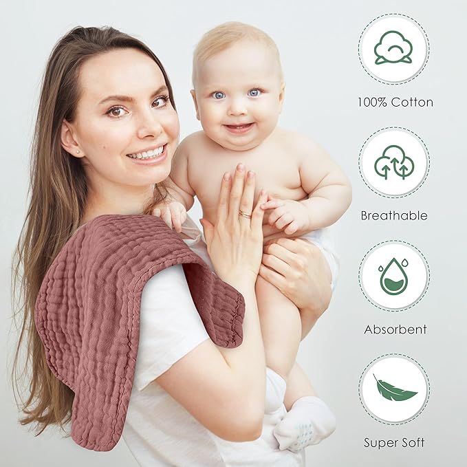 Spotted Play Muslin Burp Cloths 100% Cotton Large 20''x10'' Extra Soft and Absorbent Baby Wash Cloths Spit Up Rags - Baby Burping Cloth for Boys Girls Items(12 Pack Bean Paste)