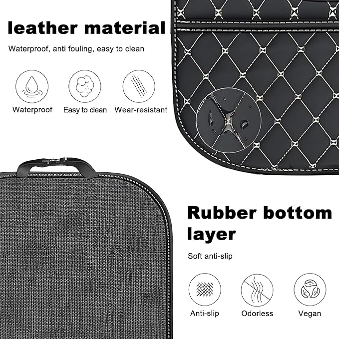 FASTAGEI 2 Pack Universal Car Kick Mats Back Seat Protector with Storage Pockets, Premium Leather Car Seat Back Cover Protector Waterproof Scratch-Resistant Easy Clean