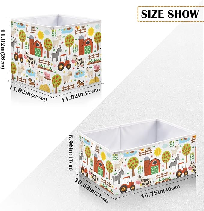 Kigai Farm Animals Cube Storage Bin, Large Foldable Organizer Basket for Toys, Shelves, Laundry, Nursery -11 x 11 x 11 in