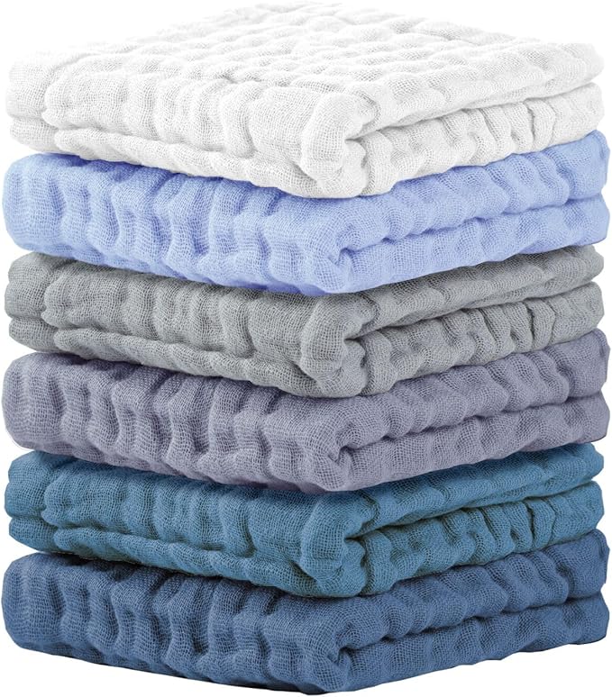 Cuddle Campus Baby Washcloths 6 Packs, Muslin Washcloths Baby,Cotton Burp Cloths, Extra Absorbent and Soft Wash Clothes for Newborns, 12x12 Inches