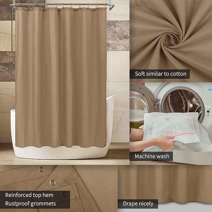ALYVIA SPRING Coffee Brown Fabric Shower Curtain Liner Waterproof - Soft & Light-Weight Cloth Shower Liner with 3 Magnets, Hotel Quality & Machine Washable - Standard Size 72x72, Coffee