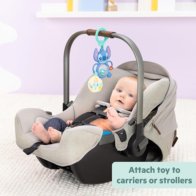 Bright Starts Disney Baby Stitch Tummy Tumble Baby Toy - Spinning Bead Chaser Toy, On The Go Travel, Unisex, Stroller Toy for Newborns & Up