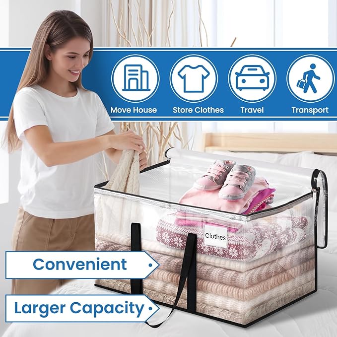 Clear Heavy Duty Extra Large Moving Bags, Reinforced Handle and Double Zipper Storage Bags, Packing Bags Alternative (8 Packs)