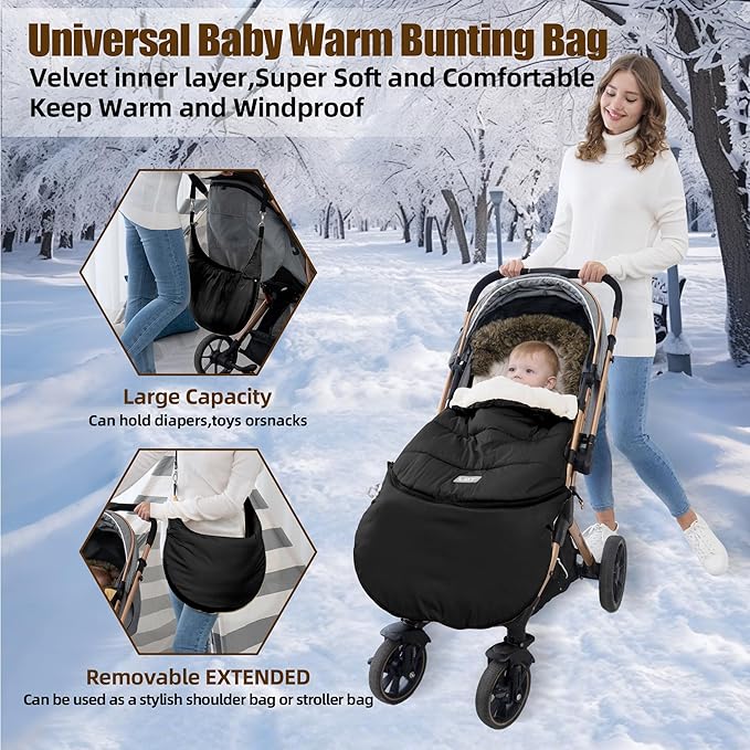 LAT Baby Warm Bunting Bag Universal,Extended and Removable,Stroller Sleeping Bag Cold Weather,Waterproof Toddler Footmuff