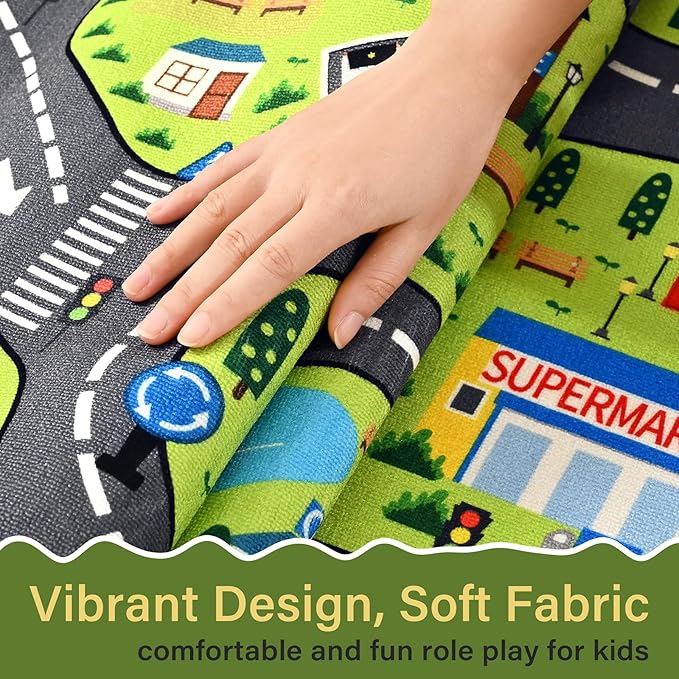 Kids Car Play Rugs - 5x7ft Learning and Fun City Road Map Play Mat for Playing with Cars Trucks, Non-Slip Playmat for Nursery, Playroom Bedroom and Classroom, Machine Washable