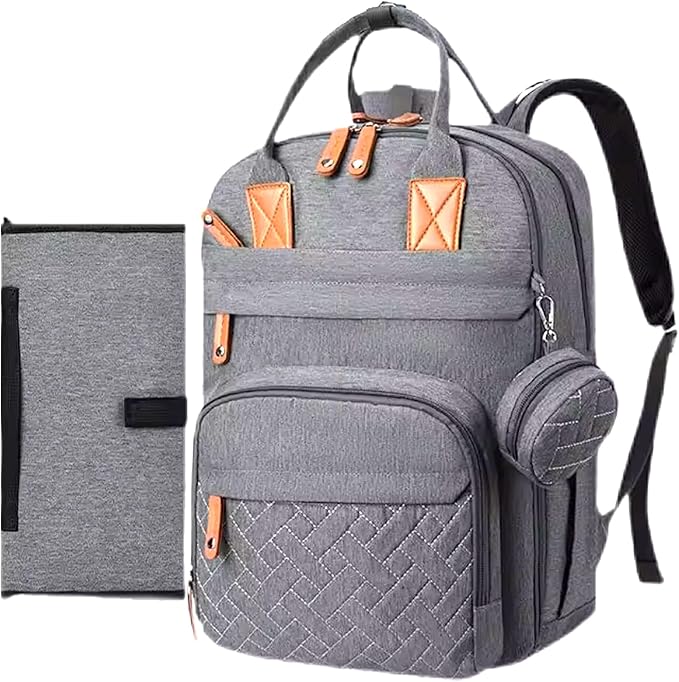 Rojnaz Baby Diaper Bag Backpack - Large Sturdy Bag for Boys & Girls, Changing Pad & Pacifier Case, Large Capacity, Insulated Pockets, Waterproof, Stroller Straps & Carry-on Straps, Unisex - Grey