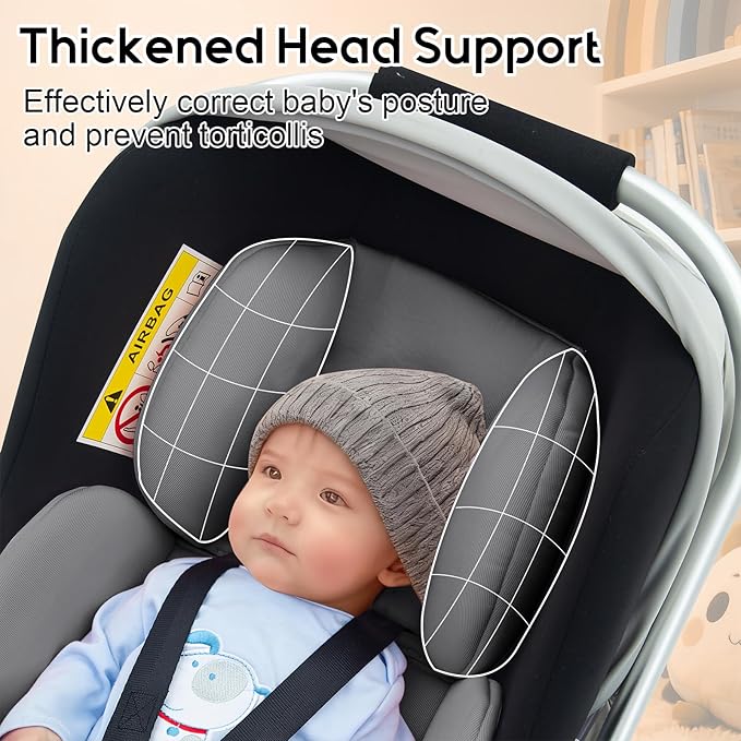 Thickened Carseat Head Support for Infant, Infant Car Seat Insert with Extra Headrest for Preemie to Newborn, Adjustable Baby Car Seat Cushion with Filled Natural Spong