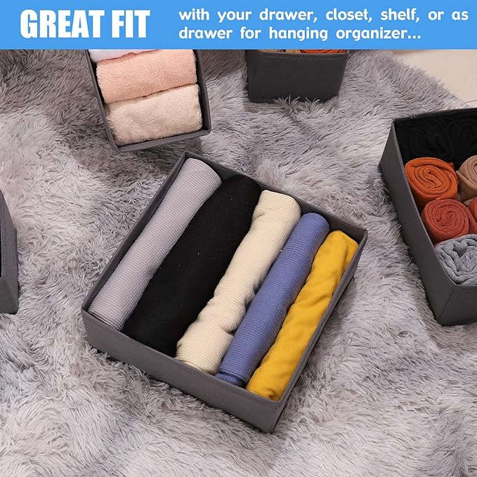 Foldable Dresser Drawer Organizers Clothes, Underwear Organizer Foldable Cloth Storage Box Drawer Divider Organizer Basket Bins for Underwear Socks, Bras, Underwear,14 Pack (Grey)