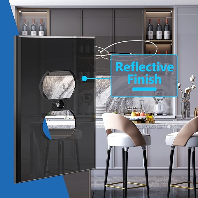 LIDER Duplex Receptacle Wall Plate, Mirrored Outlet Cover for Duplex Outlet, Plexiglass Outlet Cover, Reflective Finish, Acrylic Glass, Modern Upgrade, Oversized 1-Gang 5.25" x 3.44", Black