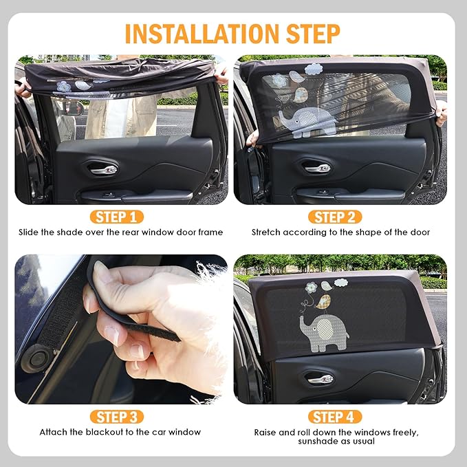 Car Window Shade for Baby, UV Protection Breathable Mesh Baby Window Covers, Universal Fit Stretchable Sun Shades, Keep Car Interior Cool and Comfortable for Toddler Kids Children (2 Pack)