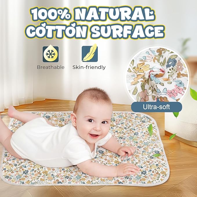 Coinarin Baby Diaper Changing Pad – 31.5" x 21.5" Extra Large Waterproof Absorbent Portable Changing Mat, Reusable Changing Pad Liner for Travel or at Home Use(Floral1)