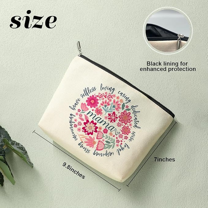 Mama Makeup Bag，Mothers Day Christmas Retirement Appreciation Birthday Gifts for Mom Mama Mother Mommy Cosmetic Bags,Boho Abstract Floral Zipper Pouch Travel Toiletry Bag Accessories Organizer