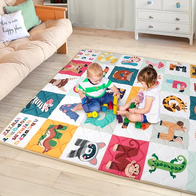 Baby Play Mat for Floor 59 * 71 inch, Extra Thick Soft Cushioning Foam Mat for Kids, Non Slip & Washable Crawling Mat for Toddler, Padded Play Mat for Baby Tummy Time