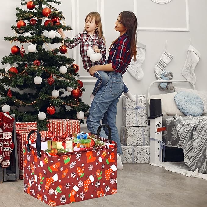 MAIZMZ Christmas Basket for Kids Gifts Snowman Storage Baskets Collapsible Nursery Hamper Waterproof Clothes Toy Bin Book Shelf Gift Basket Cube Xmas Party Decor