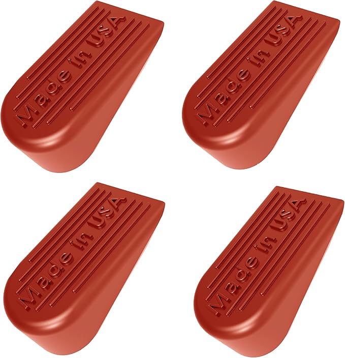 Rubber Door Stoppers for Bottom of Door Made in USA - Door Stop Wedge for Carpet, Tile, Concrete Floor, Heavy Duty for Commercial & Home - 2.1 x 1.3 x 4.3 Inches - Red, 4 Pack