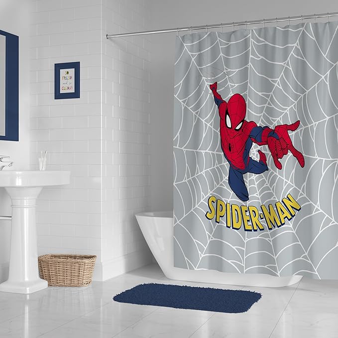 Jay Franco Marvel Spiderman Fabric Shower Curtain - Kids Grey Bathroom Decor