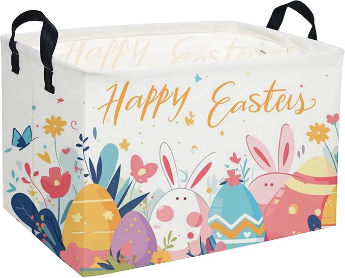 Sanjiaofen Rectangular Easter Baskets, Kids Easter Storage Bins Organizer.Cute Storage Basket with Handles.Boys and Girls,Easter Bunny Eggs Decor,Toys,Books,Easter Gifts (Easter Eggs)
