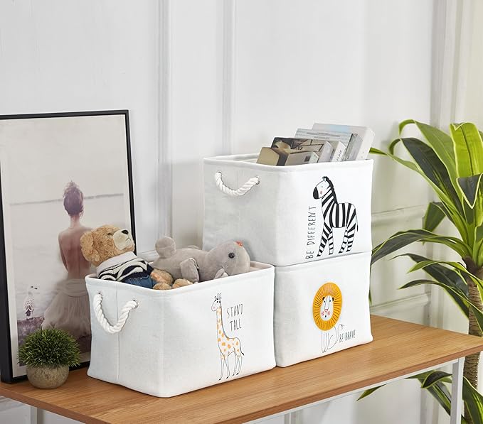 DECOMOMO Toy Storage Baskets for Shelves - 25.5L Kids Storage Bin for Nursery Décor, Baby, Laundry, Toys (Animal Safari, Large - 3 Pack)