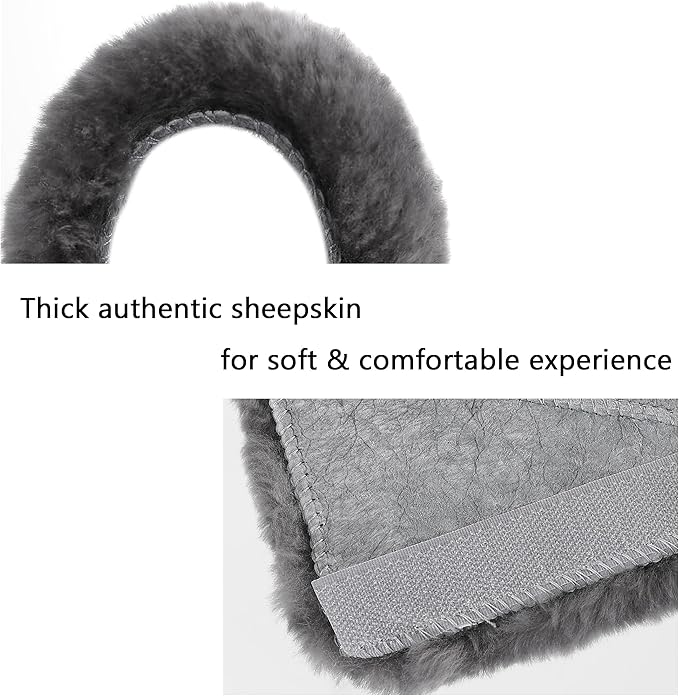 Amooca Authentic Sheepskin Seatbelt Cover Real Wool Car Truck SUV Airplane Seat Belt Shoulder Pad for Carmera Backpack Straps Neck Cushion Protector 2 Pack Dark Grey