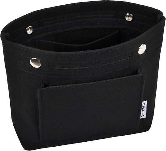 Vercord Mini Slim Small Felt Purse Organizer Insert Inside Handbag Tote Pocketbook for Women Black