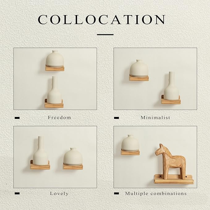 Freezing point Small Floating Shelf for Wall Set of 4 Natural Wood 4Inch Mini Wall Shelves Decor Plant Display Collectibles Mounted Kitchen Bathroom Bedroom Corner Decorative Storage Tiny Stand