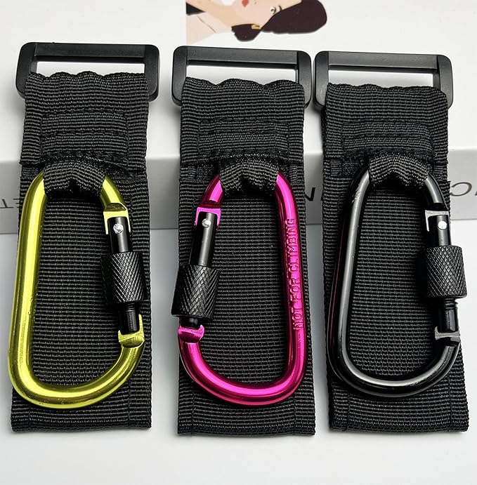 [Upgrade]Baby Stroller Hook with Locking, Carry 30 lbs per Stroller Clip, Baby Stroller Accessories & Car Seat Hook for Hanging Diaper Bag, Golf, Shopping and Pet Cart (2 Pcs + Nylon + Rose red)