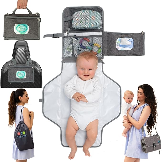 Portable Baby Changing Pad with Waterproof Mat - Foldable Diaper Clutch Kit and Organizer for Travel or Changing Table