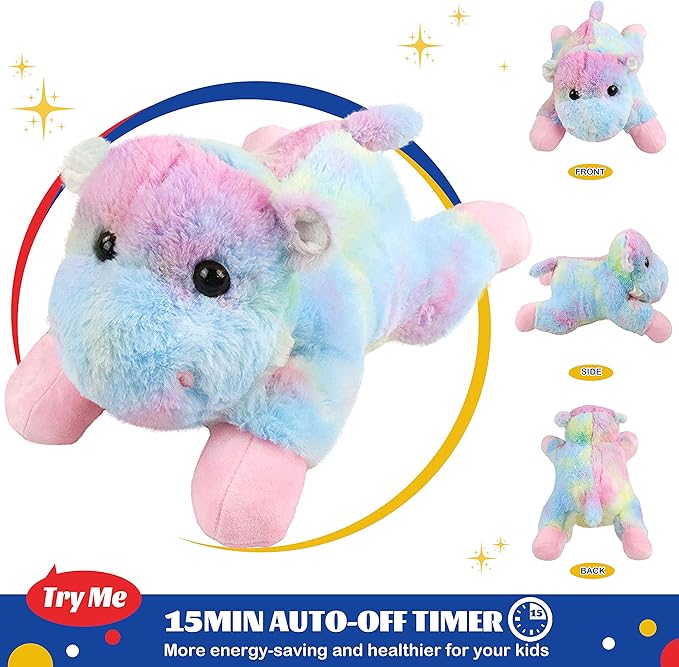 Glow Guards 15'' Light up Rainbow Hippo Stuffed Animal LED Wildlife Soft Plush Toy with Night Lights Birthday Children's Day for Toddler Kids