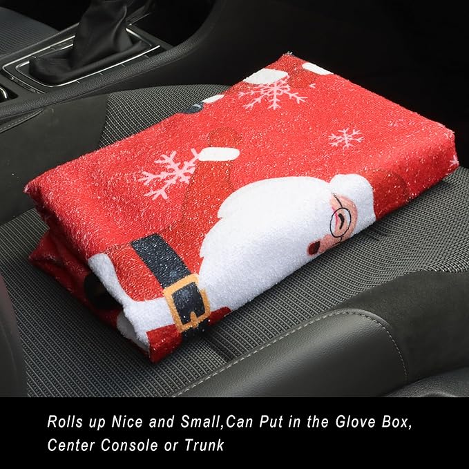 LoyaGour Car Seat Cover Protector Front Seats,for Gym Workout,Running,Swimming,Beach and Hiking,Waterproof Sweat Towel Bucket Seat Covers for Cars SUV Trucks (Santa Claus, 2Pcs)